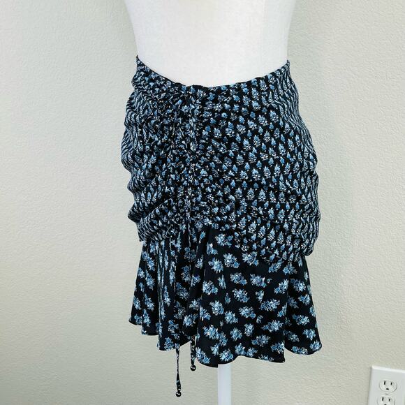 Veronica Beard Violet Silk Blend Ruched Floral Tie Mini Skirt Black 6/Small NWOT - Picture 9 of 15